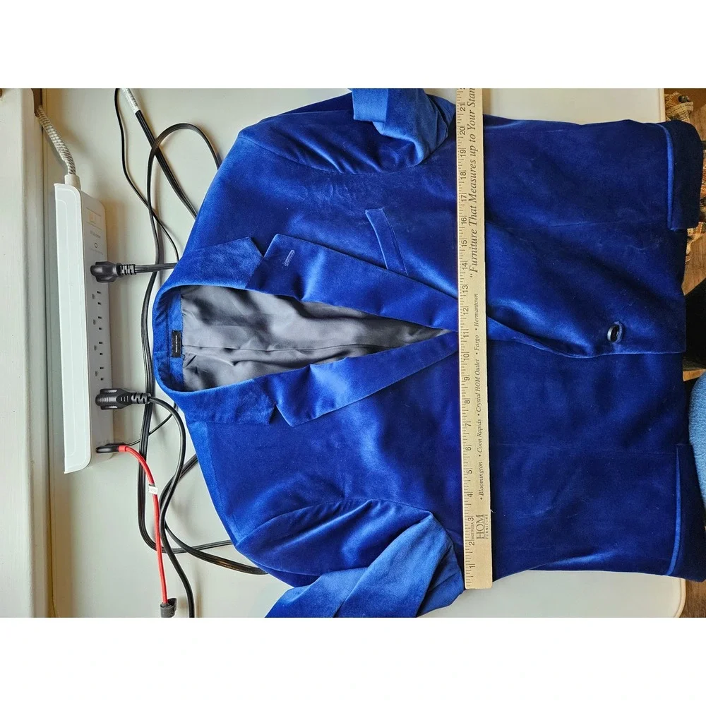 Royal Blue Velvet Blazer 44L Two Button Sport Coat Jacket Event Formal Holiday